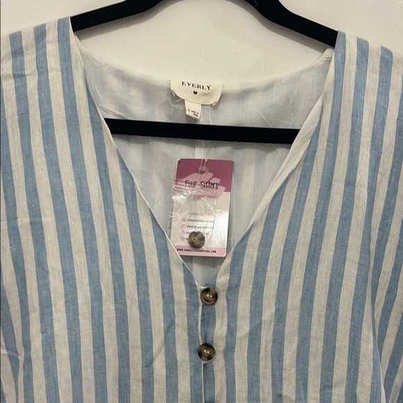 Striped Blue Button-Down Women's Top - Picture 2 of 3
